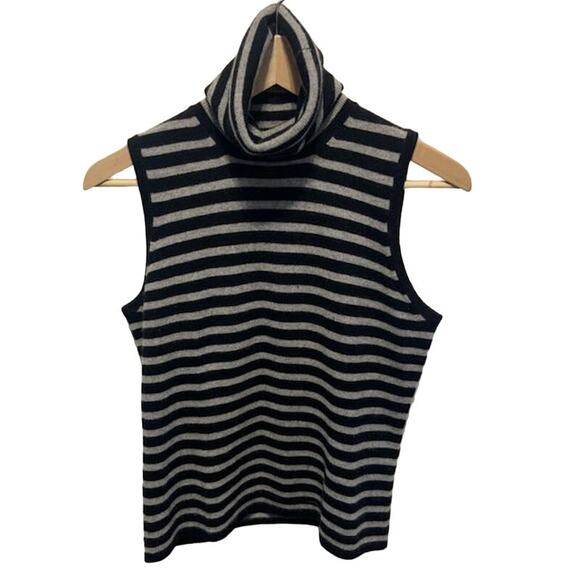 Banana Republic Cashmere Sleeveless Sweater Tank Turtleneck Black Gray women's M - Picture 1 of 7